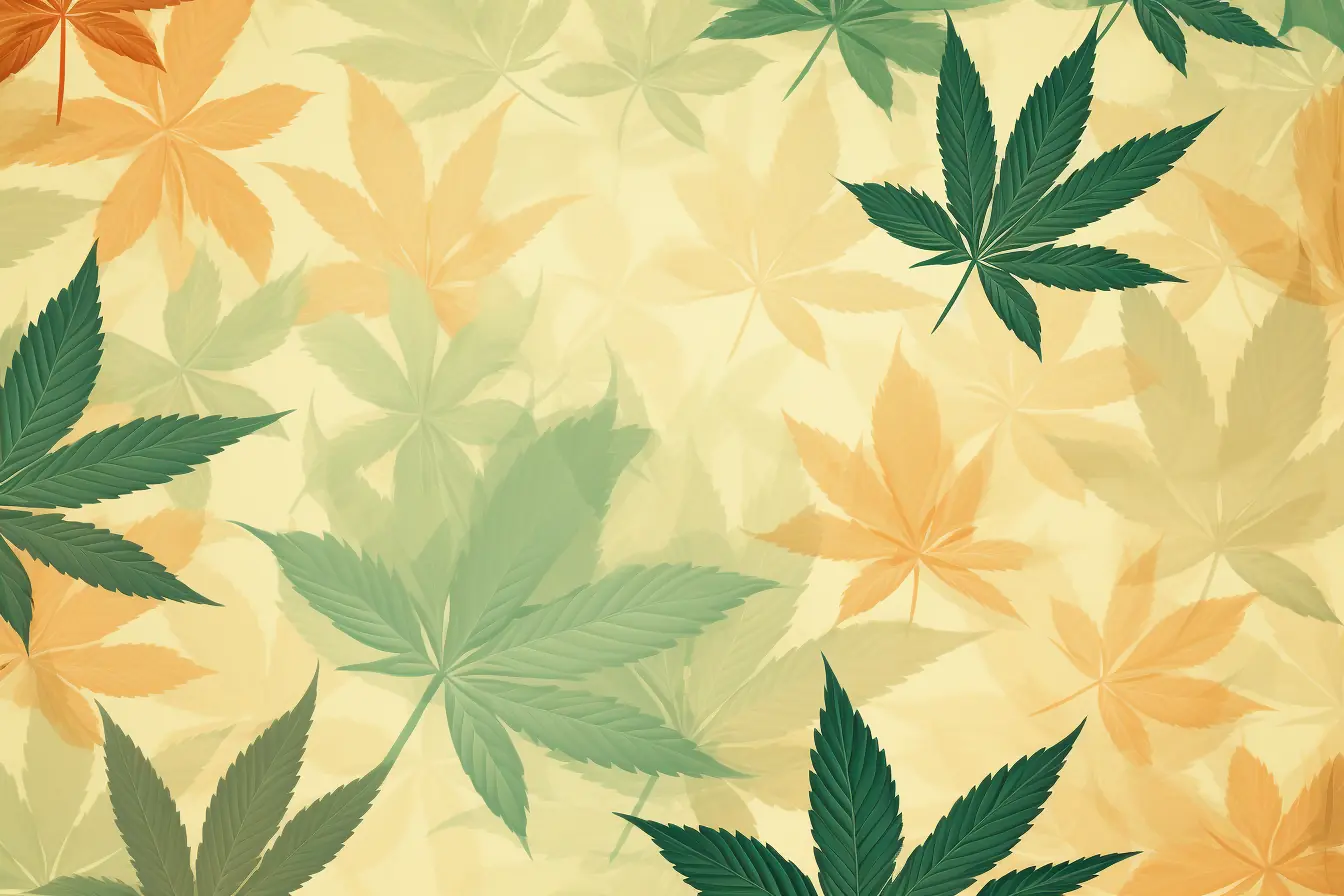 Ein harmonisches Muster aus Cannabisblättern in pastelligen Tönen, angefertigt für einen Cannabis Social Club in Hamburg